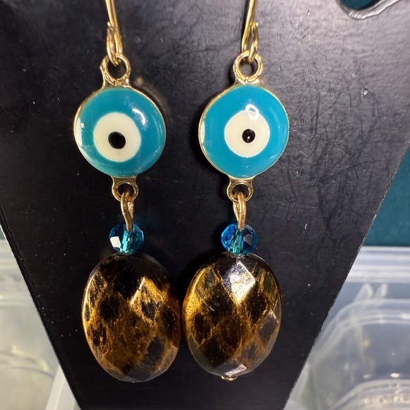 Gyhippsy’s Funky Flair Jewelry - Artisan Blue Evil Eye, crystal, & acrylic Dangle Earrings